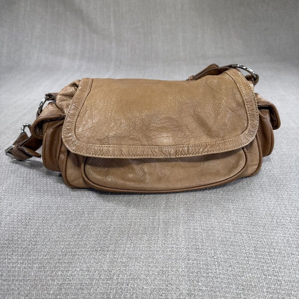 Vintage Tan Leather Shoulder Bag Medium Hobo Purse Classic Everyday Beige